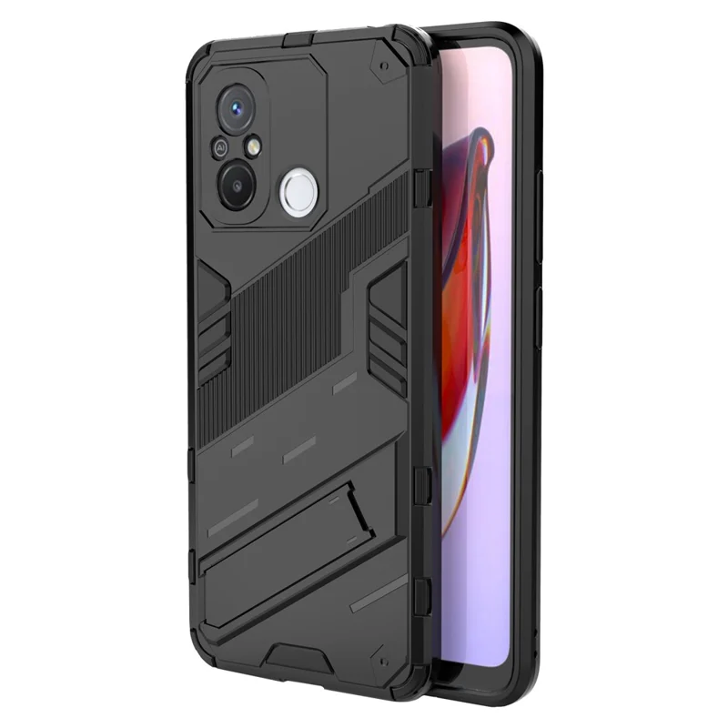 For Xiaomi Poco C55 4G / Redmi 11A 4G / 12C 4G Phone Case with Kickstand TPU+PC Protective Cover - Black