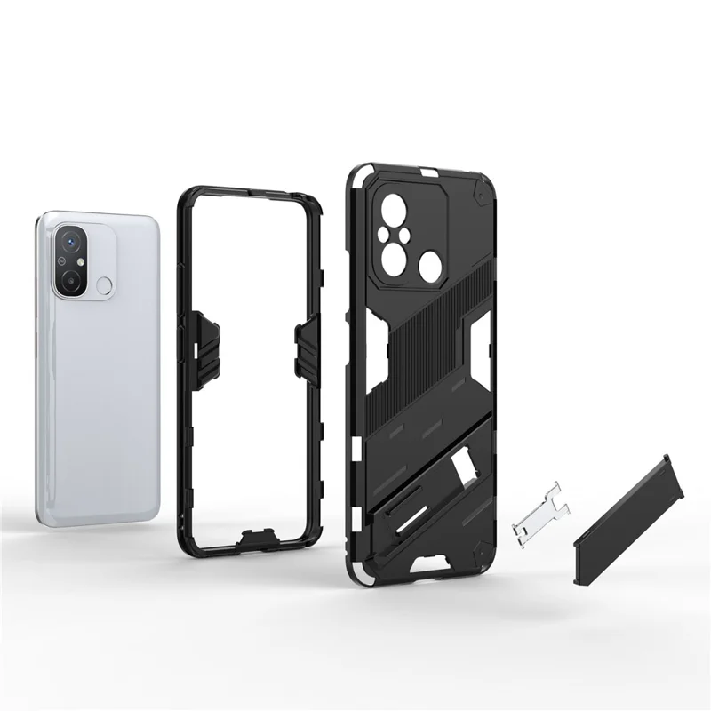 For Xiaomi Poco C55 4G / Redmi 11A 4G / 12C 4G Phone Case with Kickstand TPU+PC Protective Cover - Black