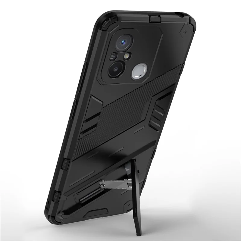 For Xiaomi Poco C55 4G / Redmi 11A 4G / 12C 4G Phone Case with Kickstand TPU+PC Protective Cover - Black