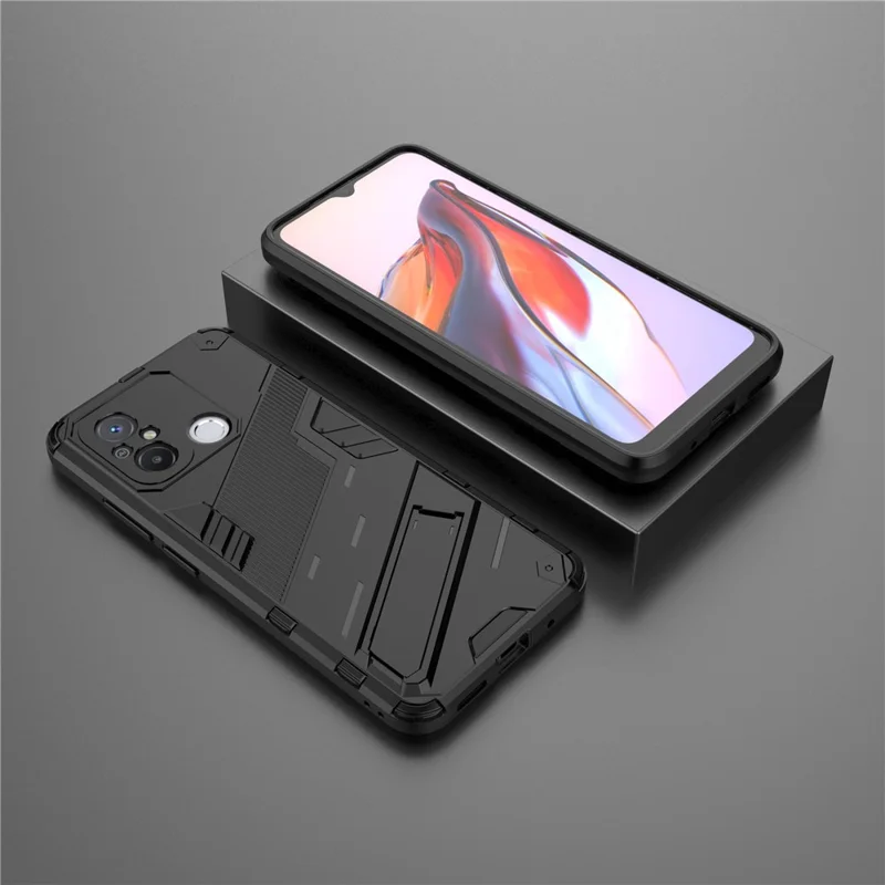 For Xiaomi Poco C55 4G / Redmi 11A 4G / 12C 4G Phone Case with Kickstand TPU+PC Protective Cover - Black