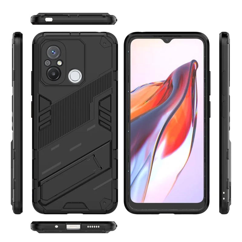 For Xiaomi Poco C55 4G / Redmi 11A 4G / 12C 4G Phone Case with Kickstand TPU+PC Protective Cover - Black