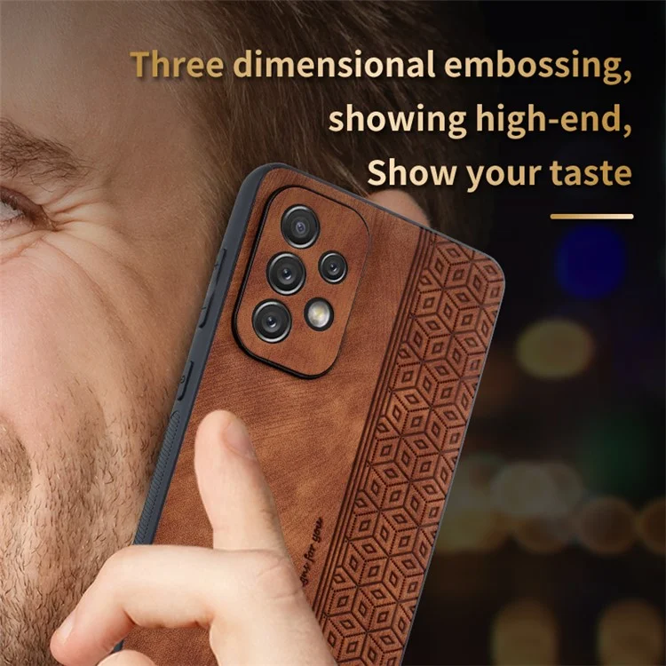 AZNS For Samsung Galaxy A52 4G / 5G / A52s 5G Phone Case Anti-scratch Imprinted Leather Coated TPU Back Cover - Brown