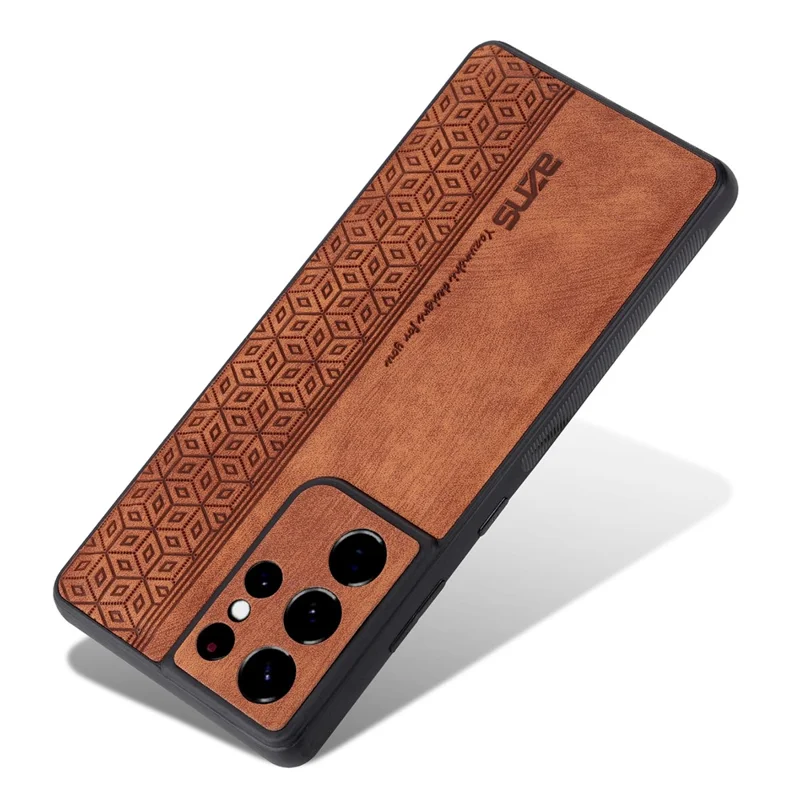 AZNS For Samsung Galaxy S21 Ultra 5G Cell Phone Cover Imprinted Leather+TPU Anti-drop Phone Case - Brown