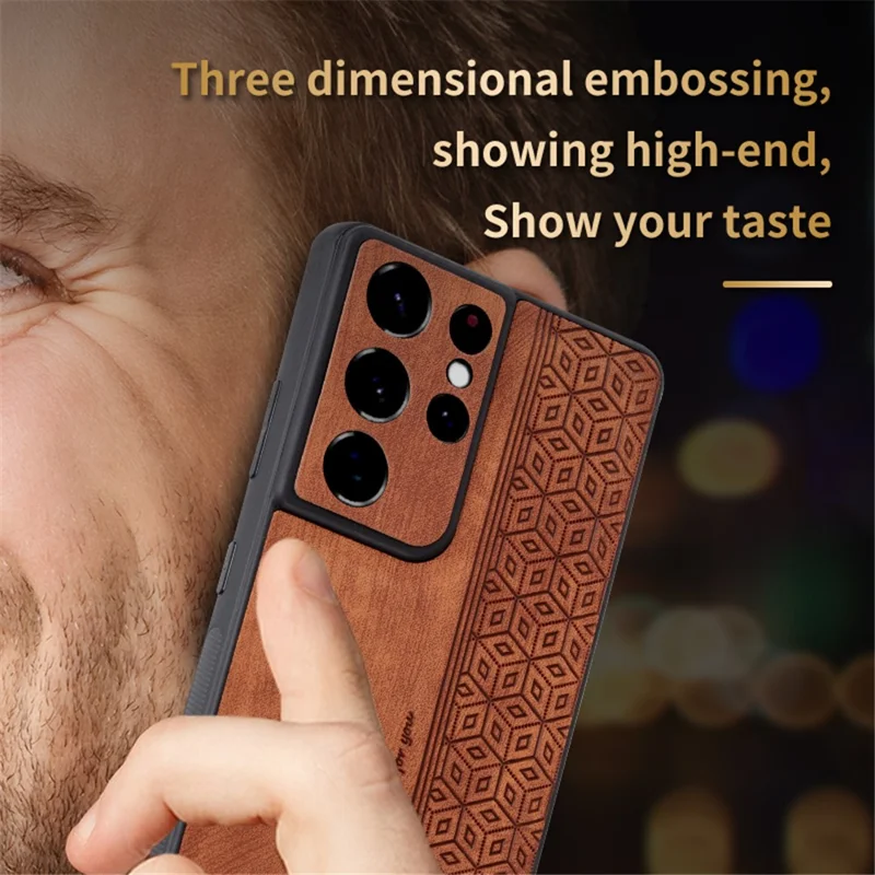 AZNS For Samsung Galaxy S21 Ultra 5G Cell Phone Cover Imprinted Leather+TPU Anti-drop Phone Case - Brown