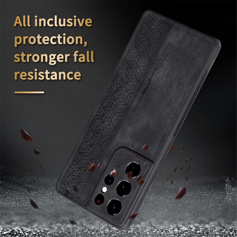 AZNS For Samsung Galaxy S21 Ultra 5G Cell Phone Cover Imprinted Leather+TPU Anti-drop Phone Case - Brown