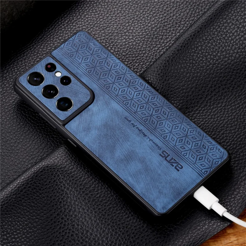 AZNS For Samsung Galaxy S21 Ultra 5G Cell Phone Cover Imprinted Leather+TPU Anti-drop Phone Case - Brown