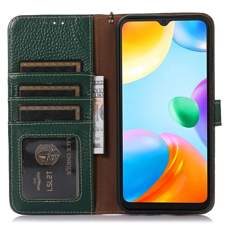 For Honor X9a 5G / Magic5 Lite 5G / X40 5G Genuine Cow Leather Cover Litchi Texture RFID Blocking Stand Wallet Case - Green