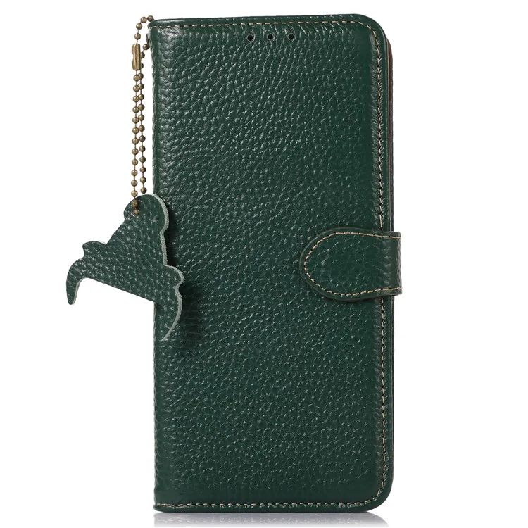 For Honor X9a 5G / Magic5 Lite 5G / X40 5G Genuine Cow Leather Cover Litchi Texture RFID Blocking Stand Wallet Case - Green