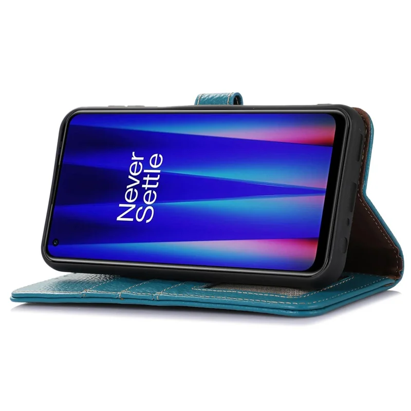 Capa de Celular para OnePlus Nord CE 3 Lite 5G / Nord N30 5G com Bloqueio RFID, de Couro Legítimo de Vaca com Textura de Litchi, Carteira de Suporte - Azul