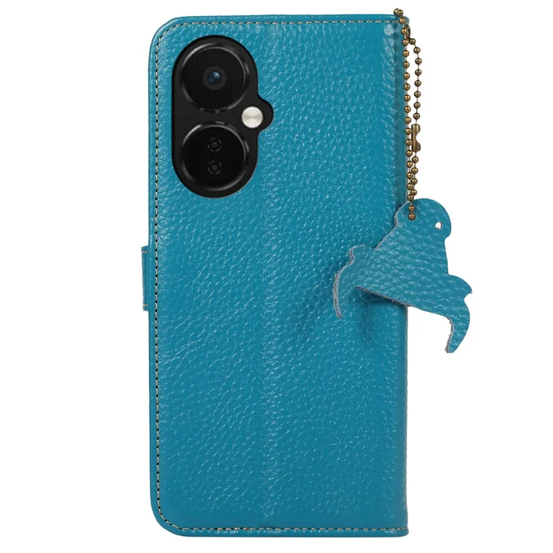 Capa de Celular para OnePlus Nord CE 3 Lite 5G / Nord N30 5G com Bloqueio RFID, de Couro Legítimo de Vaca com Textura de Litchi, Carteira de Suporte - Azul