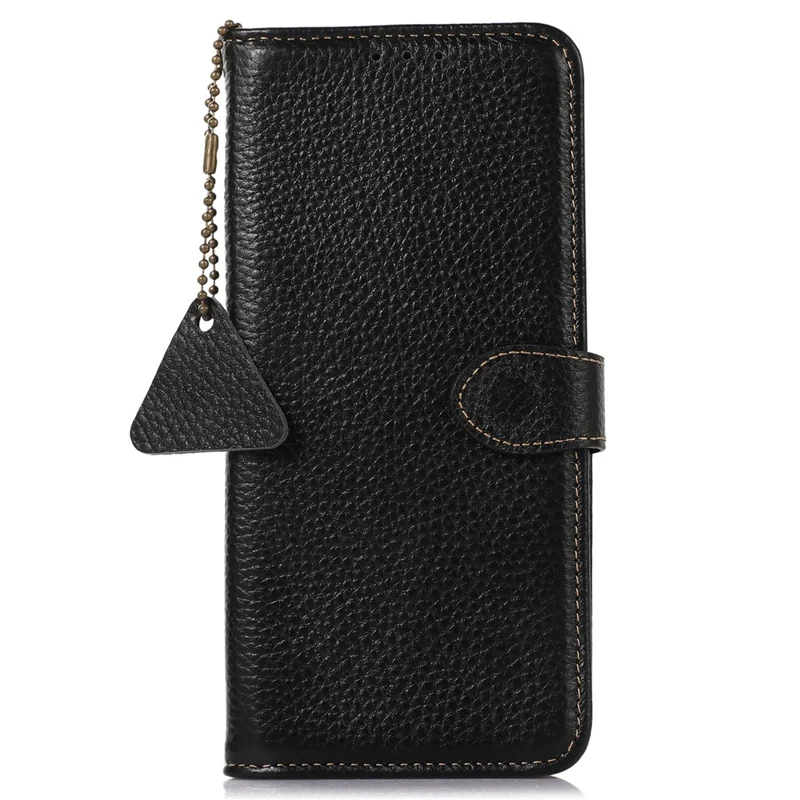 Étui de téléphone anti-rayures pour Sony Xperia 1 V en véritable cuir de vache Texture litchi Blocage RFID Étui portefeuille avec support - Noir