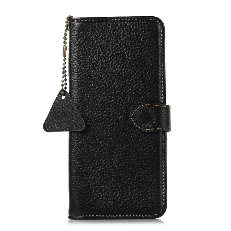Per Sony Xperia 10 V RFID Blocking Phone Cover Stand Genuine Cow Leather Litchi Texture Phone Wallet Case - Nero