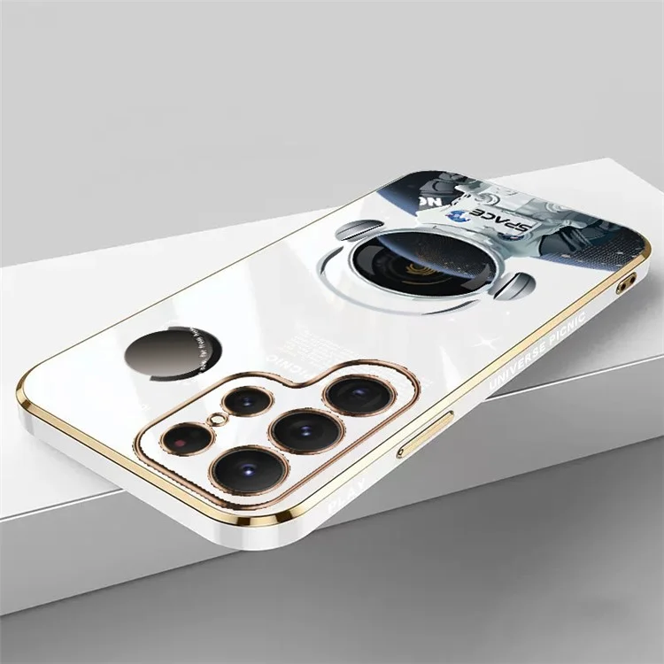 RZANTS Para Samsung Galaxy S21 Ultra 5G Soft TPU Electroplated Phone Case Headphone Astronaut Pattern Shockproof Cover - Branco