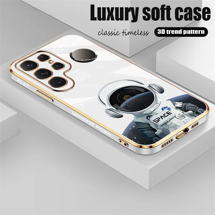 RZANTS Para Samsung Galaxy S21 Ultra 5G Soft TPU Electroplated Phone Case Headphone Astronaut Pattern Shockproof Cover - Branco