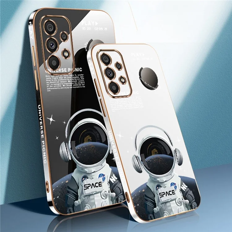 RZANTS TPU Phone Case for Samsung Galaxy A52 4G / 5G / A52s 5G , Headphone Astronaut Pattern Electroplating Cover - White