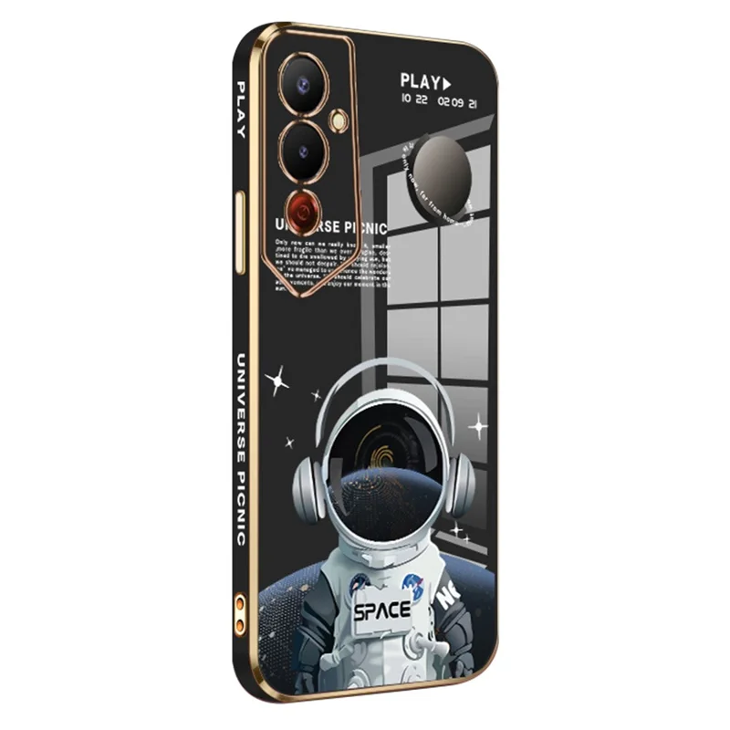 RZANTS For TECNO Pova 4 4G Soft TPU Anti-Slip Phone Case Electroplating Headphone Astronaut Pattern Back Cover - Black