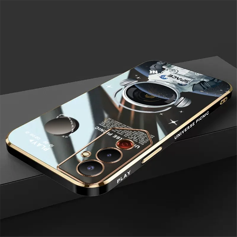 RZANTS For TECNO Pova 4 4G Soft TPU Anti-Slip Phone Case Electroplating Headphone Astronaut Pattern Back Cover - Black