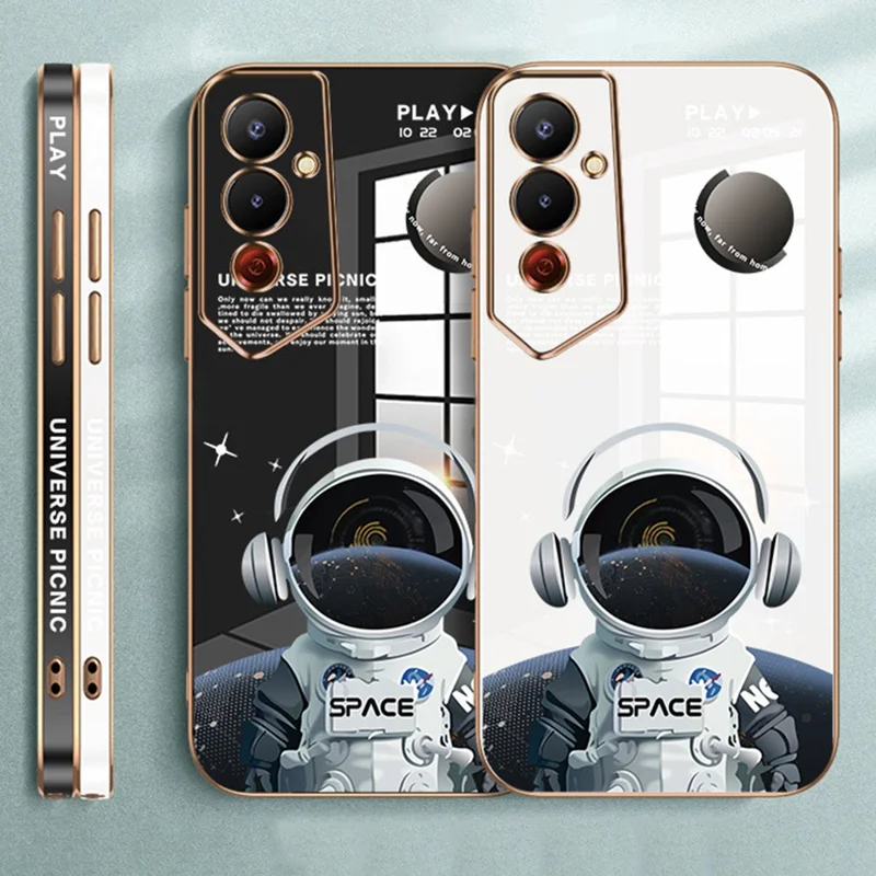 RZANTS For TECNO Pova 4 4G Soft TPU Anti-Slip Phone Case Electroplating Headphone Astronaut Pattern Back Cover - Black