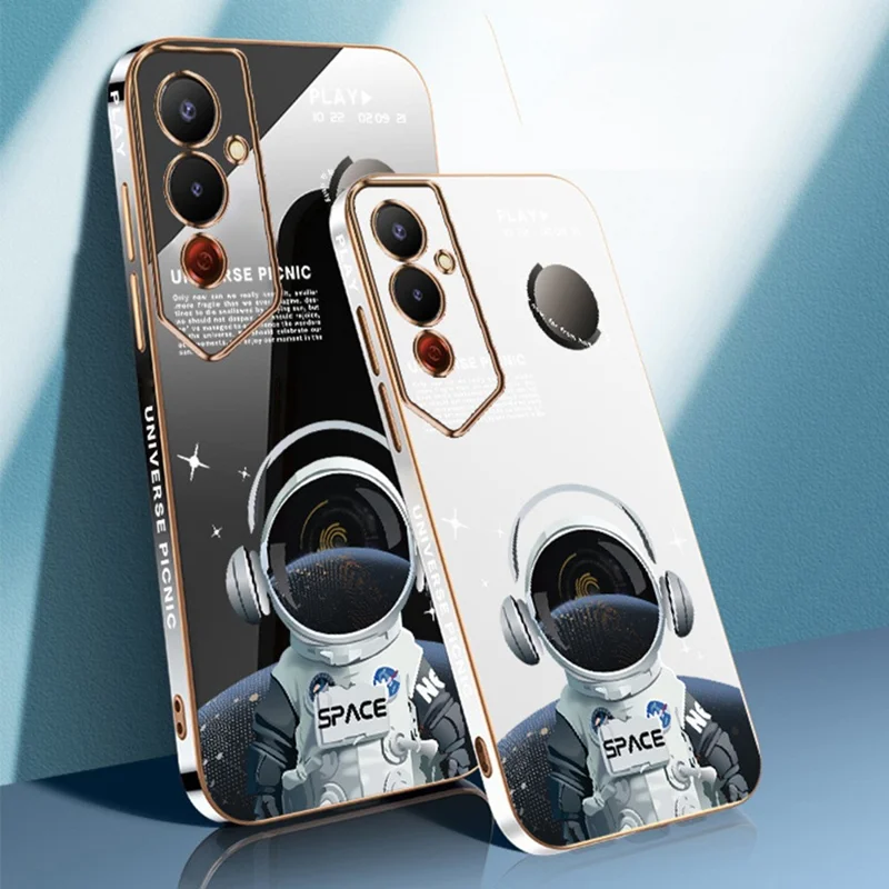 RZANTS For TECNO Pova 4 4G Soft TPU Anti-Slip Phone Case Electroplating Headphone Astronaut Pattern Back Cover - Black
