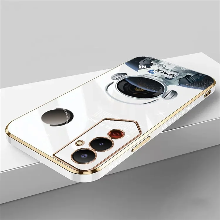 RZANTS Pour TECNO Pova 4 Pro 4G Écouteurs Motif Astronaute Étui de téléphone Revêtement TPU de protection électrolytique - Blanc
