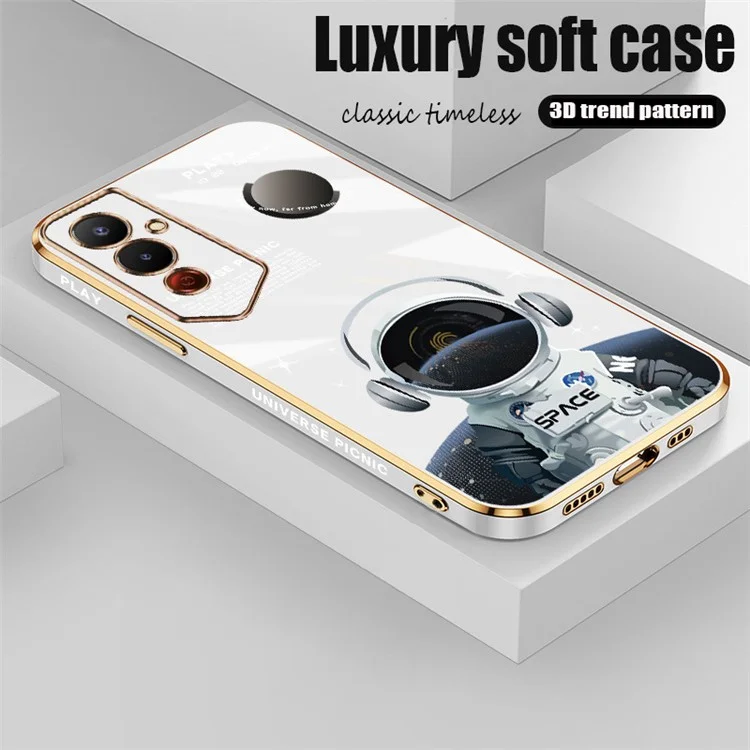 RZANTS Pour TECNO Pova 4 Pro 4G Écouteurs Motif Astronaute Étui de téléphone Revêtement TPU de protection électrolytique - Blanc