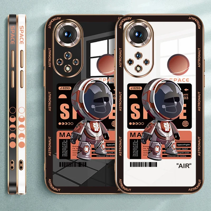 RZANTS Electroplating TPU Phone Case for Honor 50 , Spaceman Pattern Mobile Phone Cover - White