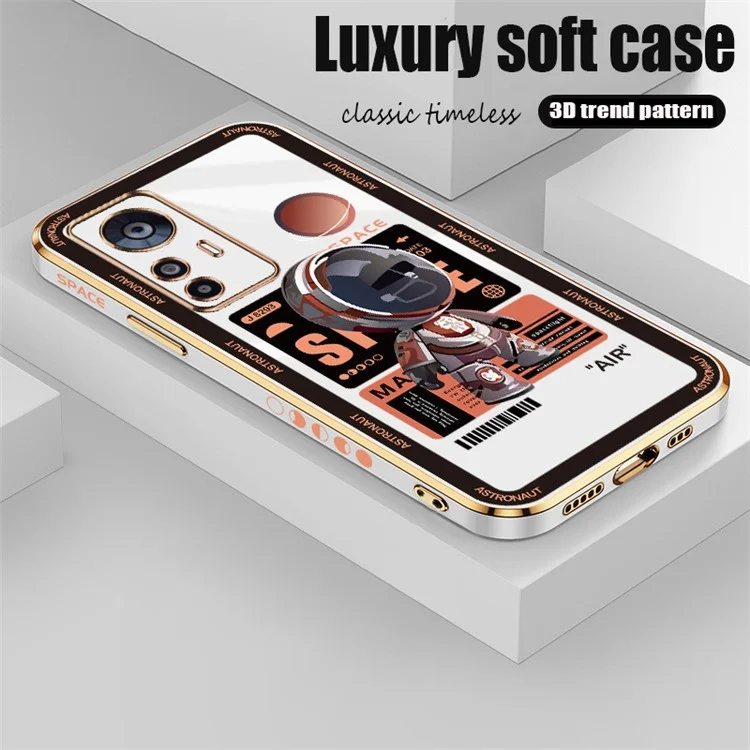 RZANTS per Xiaomi 12T 5G / 12T Pro 5G / Redmi K50 Ultra 5G Custodia TPU con elettrodeposizione Motivo astronauta Custodia per telefono - Bianco