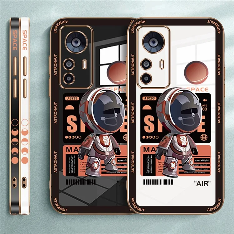 RZANTS per Xiaomi 12T 5G / 12T Pro 5G / Redmi K50 Ultra 5G Custodia TPU con elettrodeposizione Motivo astronauta Custodia per telefono - Bianco