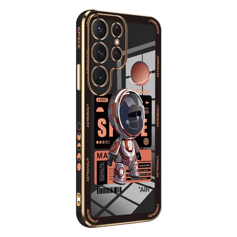RZANTS Für Samsung Galaxy S22 Ultra 5G TPU Handyhülle Astronautenmuster Elektrolysierung Handycase - Schwarz