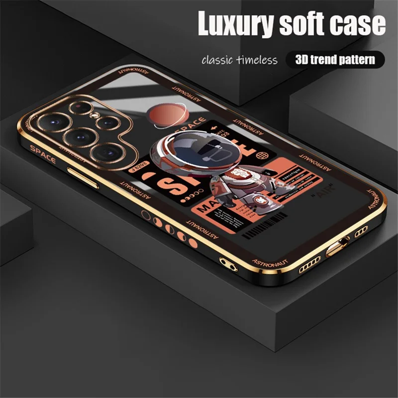 RZANTS Für Samsung Galaxy S22 Ultra 5G TPU Handyhülle Astronautenmuster Elektrolysierung Handycase - Schwarz