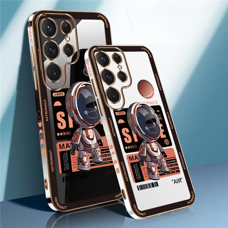 RZANTS Für Samsung Galaxy S22 Ultra 5G TPU Handyhülle Astronautenmuster Elektrolysierung Handycase - Schwarz