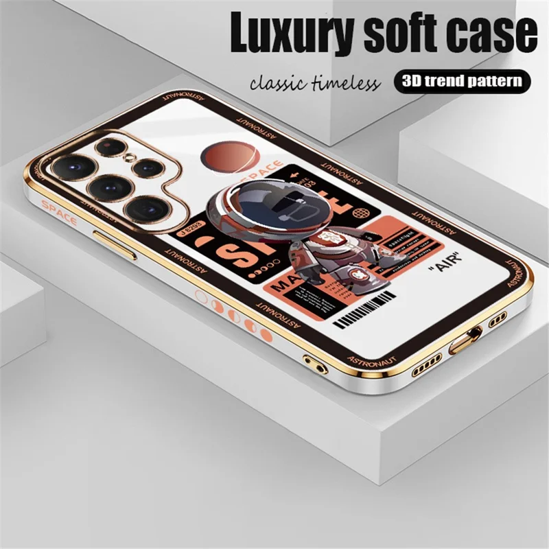Capa de Telefone RZANTS TPU para Samsung Galaxy S21 Ultra 5G Padrão Eletronuvem Astronauta - Branco