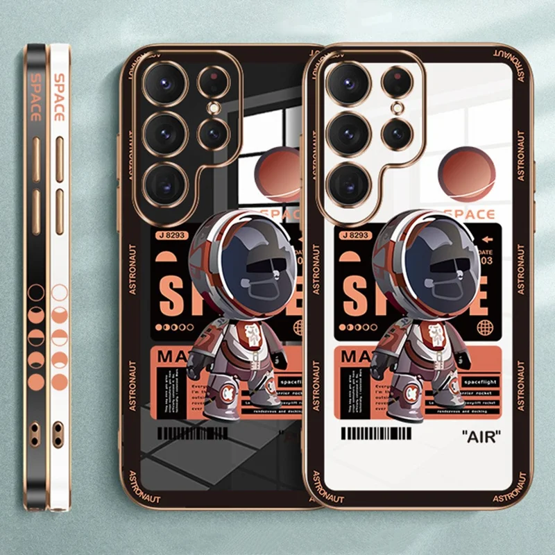 Capa de Telefone RZANTS TPU para Samsung Galaxy S21 Ultra 5G Padrão Eletronuvem Astronauta - Branco
