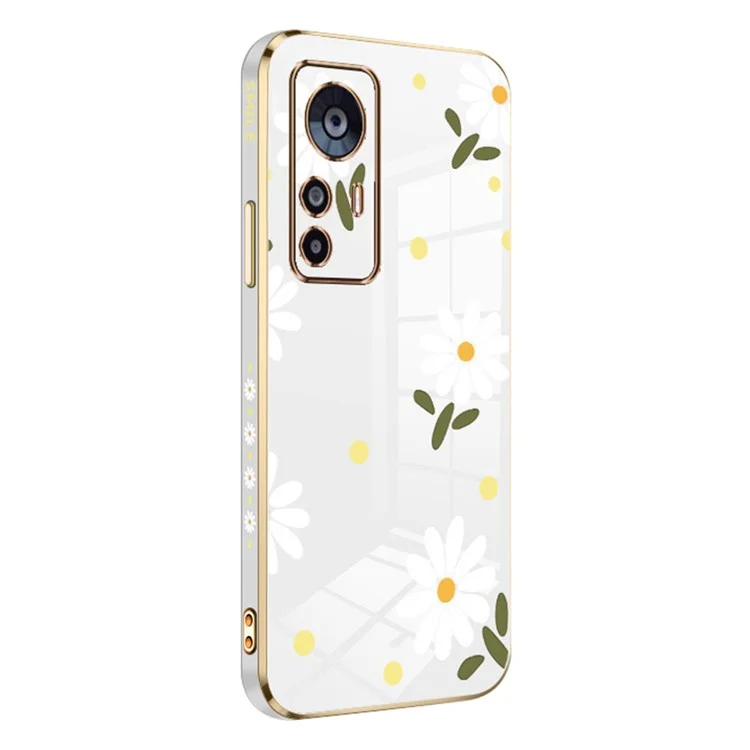 RZANTS для Xiaomi 12T 5G / 12T Pro 5G / Redmi K50 Ultra 5G Electroplating TPU Case Цветочный рисунок Чехол для телефона - Белый 