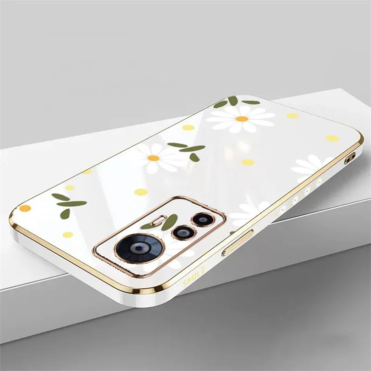RZANTS для Xiaomi 12T 5G / 12T Pro 5G / Redmi K50 Ultra 5G Electroplating TPU Case Цветочный рисунок Чехол для телефона - Белый 