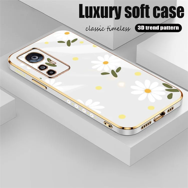 RZANTS для Xiaomi 12T 5G / 12T Pro 5G / Redmi K50 Ultra 5G Electroplating TPU Case Цветочный рисунок Чехол для телефона - Белый 