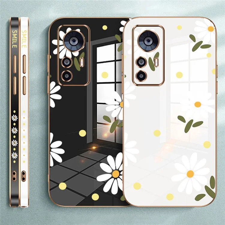 RZANTS для Xiaomi 12T 5G / 12T Pro 5G / Redmi K50 Ultra 5G Electroplating TPU Case Цветочный рисунок Чехол для телефона - Белый 