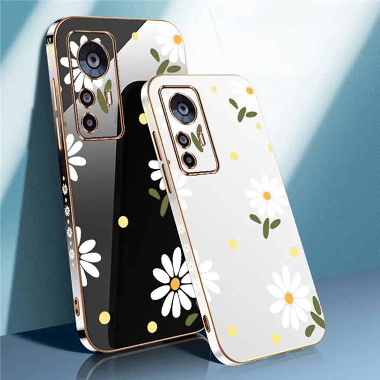 RZANTS для Xiaomi 12T 5G / 12T Pro 5G / Redmi K50 Ultra 5G Electroplating TPU Case Цветочный рисунок Чехол для телефона - Белый 