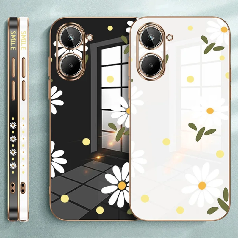 RZANTS For Realme 10 4G Electroplating Phone Case Flower Pattern Phone TPU Cover - White