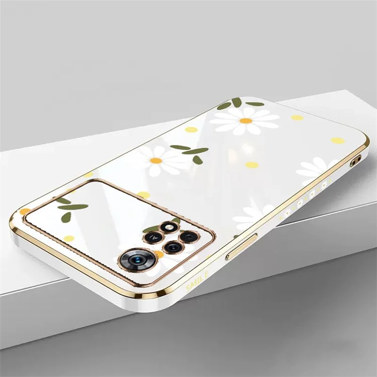 RZANTS per Xiaomi Poco X4 Pro 5G Custodia in TPU con motivo floreale, protezione con rivestimento elettrolitico - Bianco