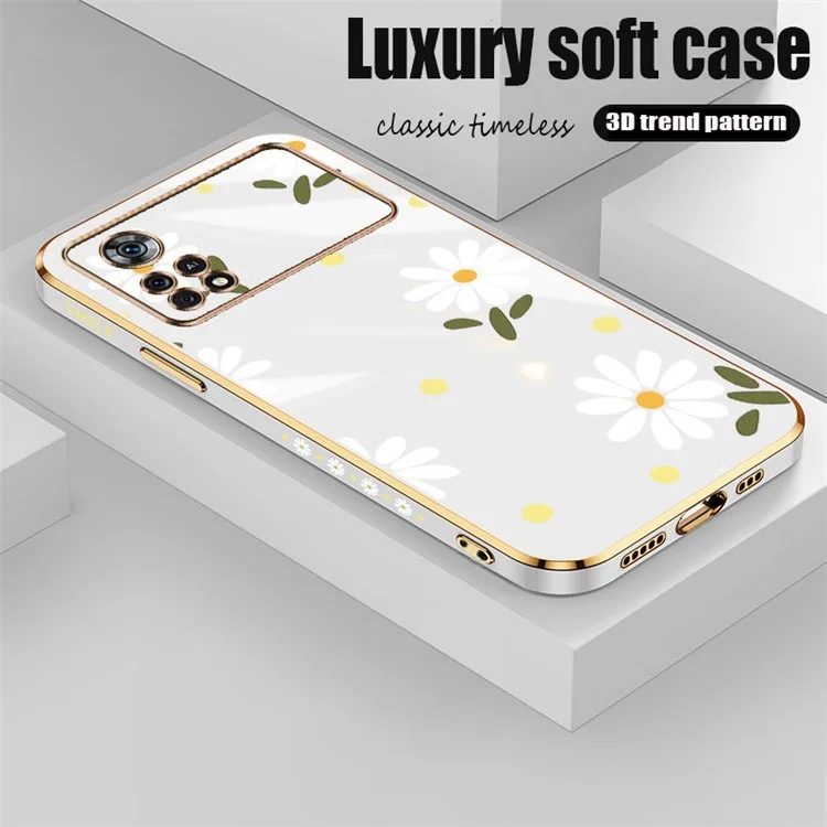 RZANTS per Xiaomi Poco X4 Pro 5G Custodia in TPU con motivo floreale, protezione con rivestimento elettrolitico - Bianco