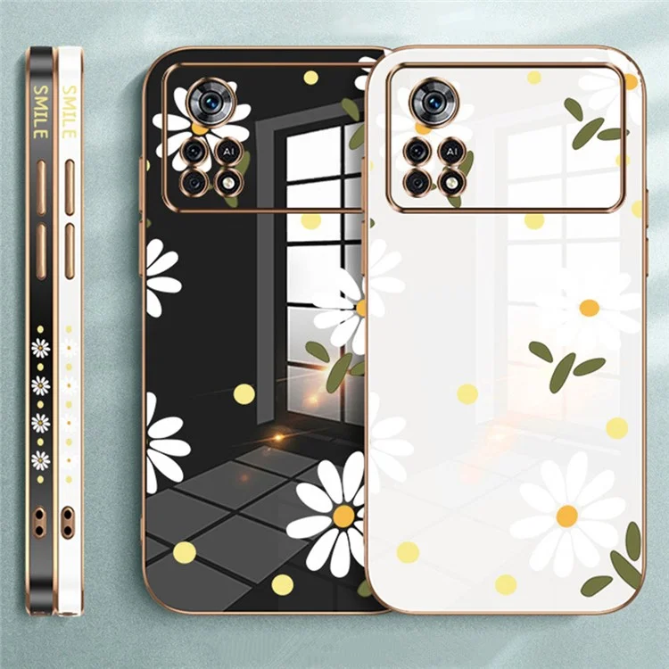 RZANTS per Xiaomi Poco X4 Pro 5G Custodia in TPU con motivo floreale, protezione con rivestimento elettrolitico - Bianco