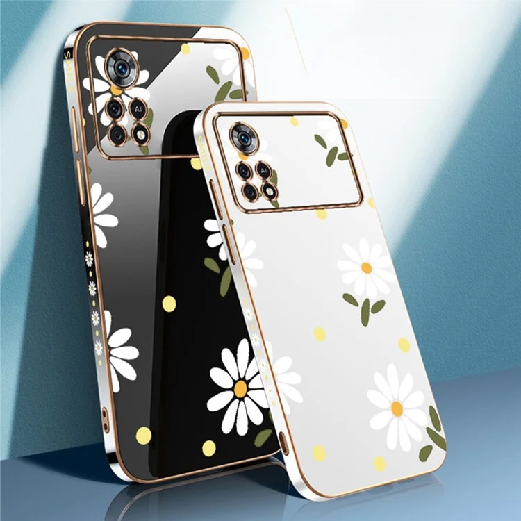 RZANTS per Xiaomi Poco X4 Pro 5G Custodia in TPU con motivo floreale, protezione con rivestimento elettrolitico - Bianco