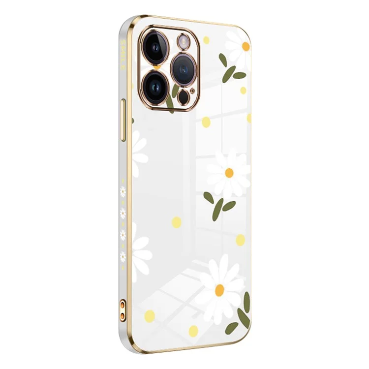 RZANTS For iPhone 13 Pro Electroplating TPU Phone Case Flower Pattern Protective Phone Cover - White