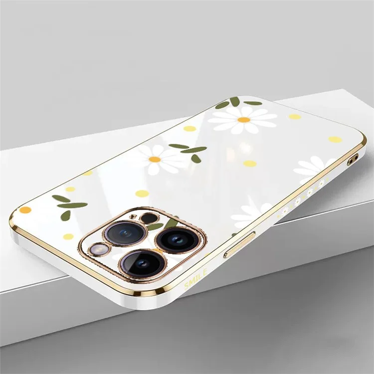 RZANTS For iPhone 13 Pro Electroplating TPU Phone Case Flower Pattern Protective Phone Cover - White