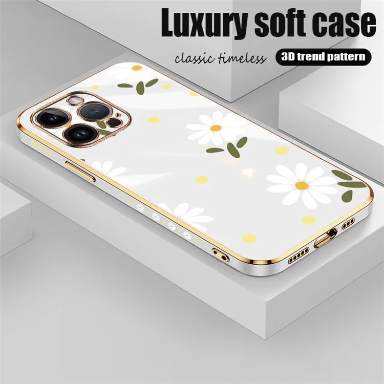 RZANTS For iPhone 13 Pro Electroplating TPU Phone Case Flower Pattern Protective Phone Cover - White