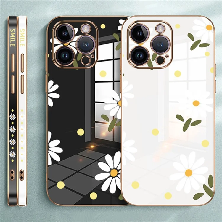 RZANTS For iPhone 13 Pro Electroplating TPU Phone Case Flower Pattern Protective Phone Cover - White