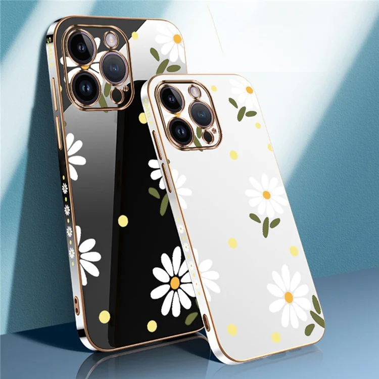 RZANTS For iPhone 13 Pro Electroplating TPU Phone Case Flower Pattern Protective Phone Cover - White