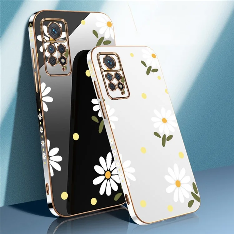 RZANTS Custodia in TPU per Xiaomi Redmi Note 11 Pro 5G (Qualcomm) / Note 11 Pro 4G (MediaTek), cornice elettroplaccata, motivo floreale, cover protettiva - Bianco
