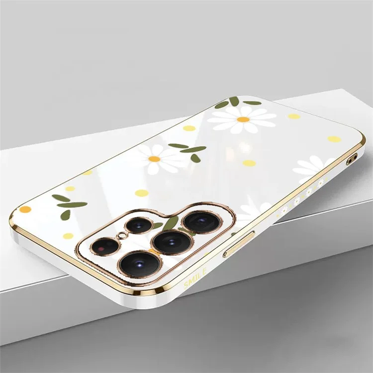 RZANTS для Samsung Galaxy S21 Ultra 5G Electroplate Phone Case Soft TPU Flower Pattern Shockproof Cover - White